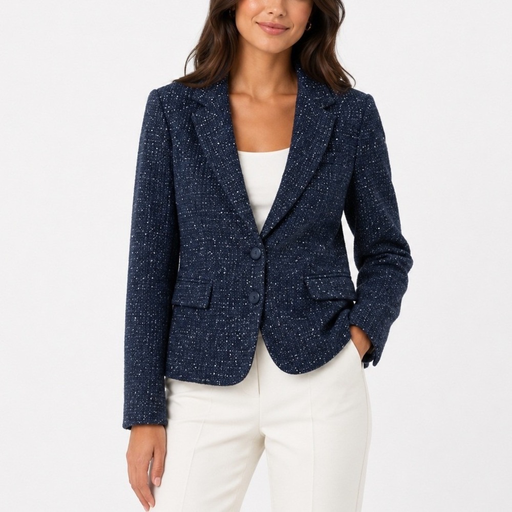 J Crew Navy Blue Sequin Tweed Schoolboy Blazer Jacket Womens 10